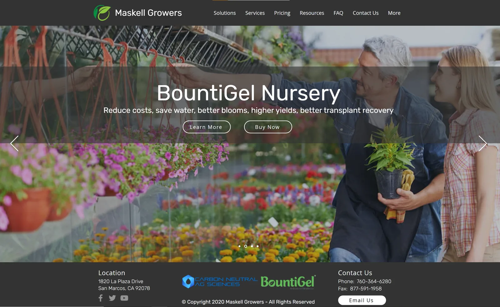 Maskell Growers Wix homepage after migration from Bluehost