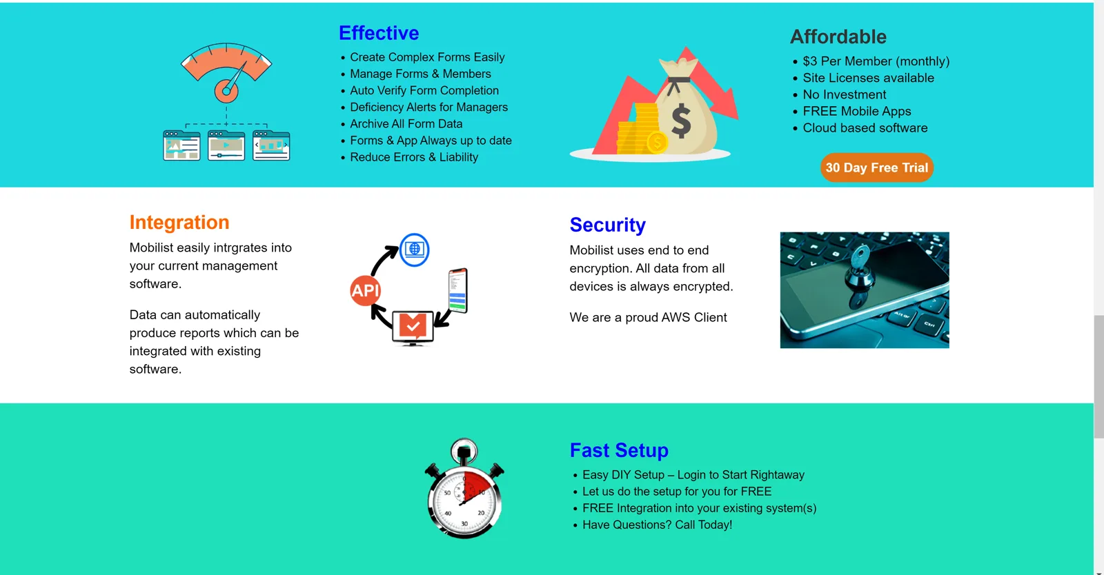 Mobilist WordPress information layout for business forms