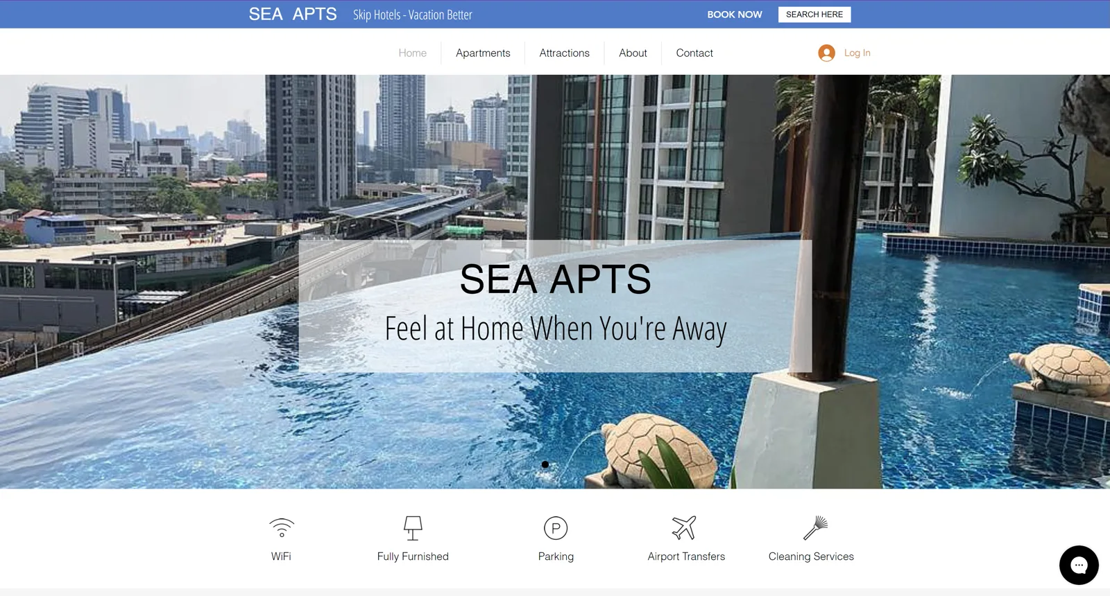 Earlier SEA APTS Wix and Velo homepage with Bangkok property imagery